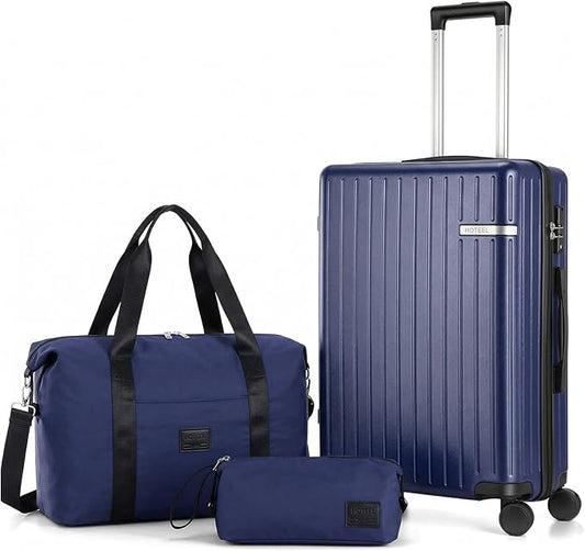 Hoteel Luggage Sets 3 Piece Carry on Luggage with Spinner TSA Lock for Unisex (4-YEAR WARRANTY), ABS+PC Hard Shell Rolling Carry-on Suit Case for Plane, Travel, Business, Royal Blue (20in/DB/TB)