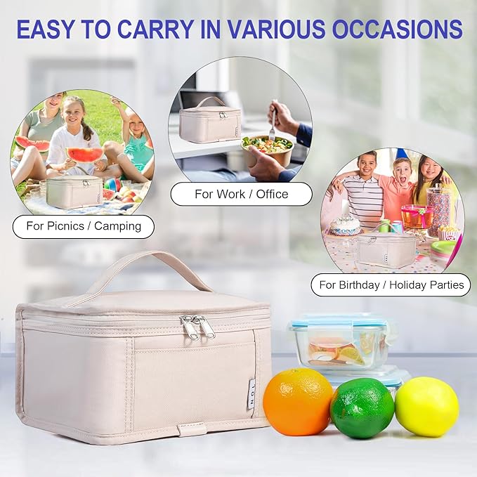 NOL Natural Organic Lifestyle Small Lunch Bag Mini Lunch Box Insulated Lunch Bag for Men/Women Leakproof Cooler Tote Bag Lightweight Nylon Waterproof Lunch Box For Work, Cream