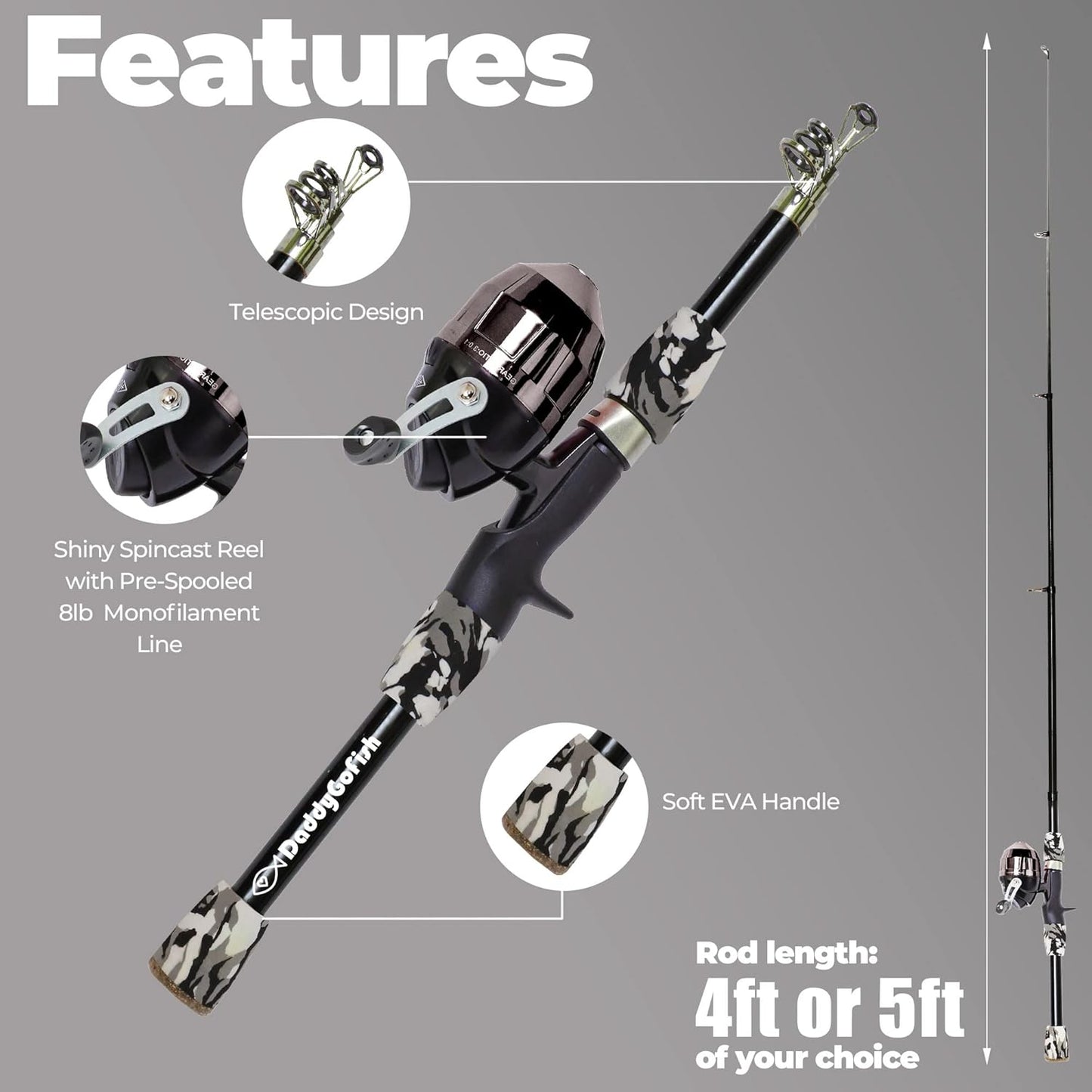 DaddyGoFish Kids Fishing Pole - Rod Reel Combo Tackle Box Starter Set - First Year Small Gear Kit for Boys Girls Toddler Youth Age Beginner Little Children