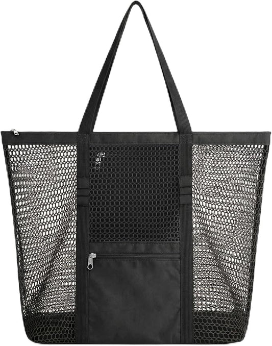 Women's Mesh Beach Bag, Stylish Beach Tote for Swimming, Travel & Vacation Essentials, Lightweight Design for Poolside