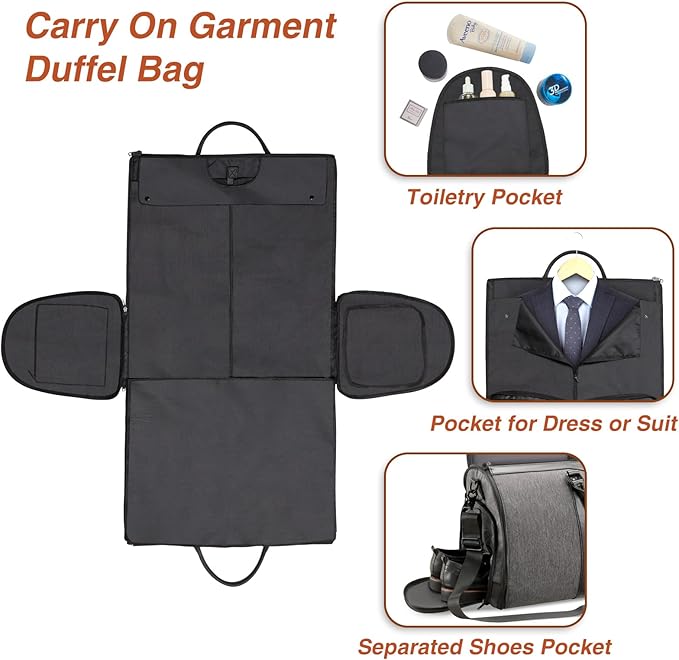 Convertible Garment Bag with Shoulder Strap, Carry on Garment Duffel Bag for Men Women,Waterproof & Wrinkle-Free Suit Carrier for Business Trips & Weekend Getaways, Foldable & Lightweight