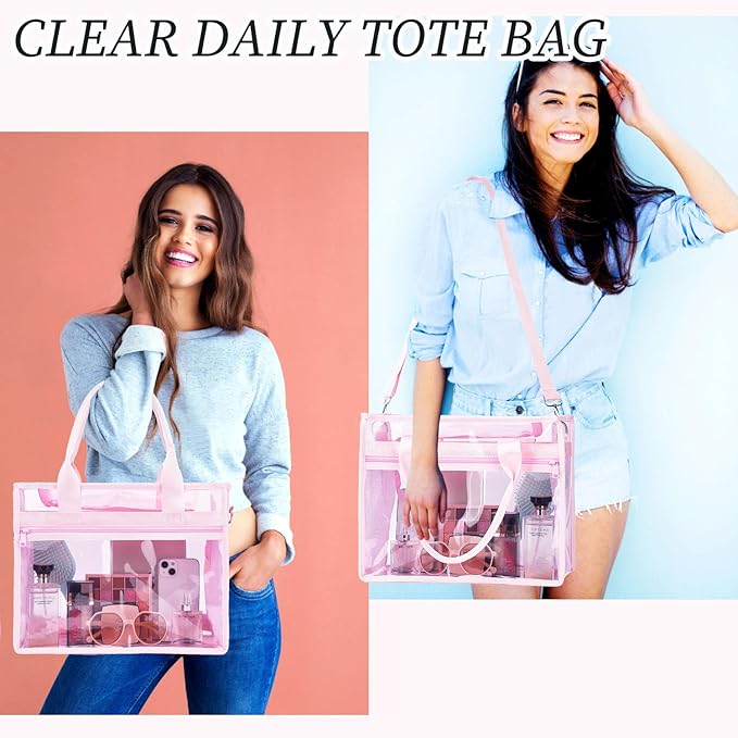 Iridescent Clear Beach Bag for Women, Large Pool Tote Cruise Vacation Essentials - Waterproof, Zipper Closure