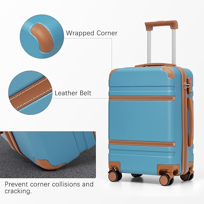 LONG VACATION Carry On Luggage Set 3 Piece, 20 Inch ABS+PC Hardshell Carry on Suitcase with Spinner Wheels TSA Lock & YKK Zipper