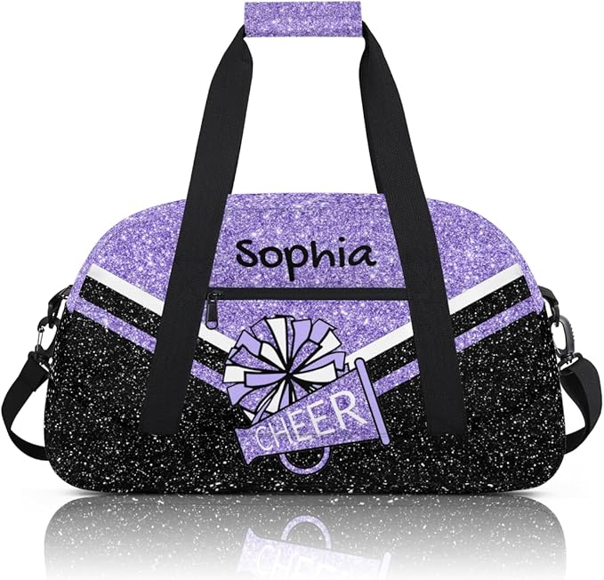 Personalized Glitter Purple Cheer Bag for Cheerleaders, Custom Sport Gym Bag Dance Bag Travel Duffle Bag Cheerleading Gifts for Women