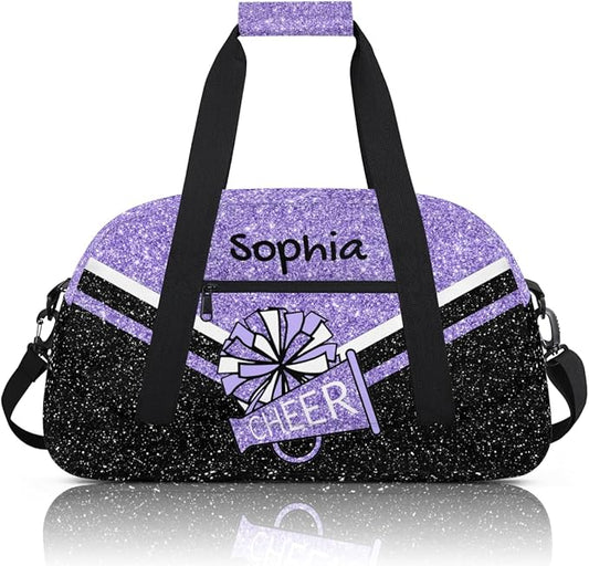 Personalized Glitter Purple Cheer Bag for Cheerleaders, Custom Sport Gym Bag Dance Bag Travel Duffle Bag Cheerleading Gifts for Women