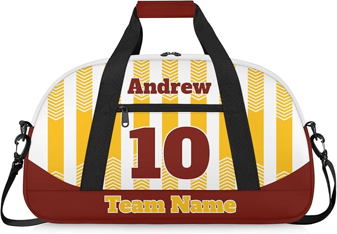 Basketball Soccer Gifts for Boys Girls - Custom Sports Duffle Bag, Personalized Name & Team Bag, Water-Resistant Gym Bag for Basketball, Soccer, Volleyball | Y-Yellow Dark Red