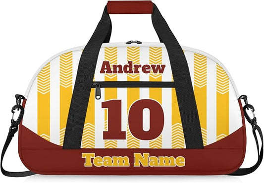 Basketball Soccer Gifts for Boys Girls - Custom Sports Duffle Bag, Personalized Name & Team Bag, Water-Resistant Gym Bag for Basketball, Soccer, Volleyball | Y-Yellow Dark Red