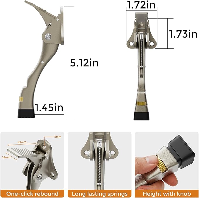 Gotega Door Stopper, 2 Packs Kickdown Door Stop with One Touch Adjustable Height and Rubber Tip 4 Inches, Heavy Duty Door Stops, Door Holder, Bottom of Door - Satin Nickel