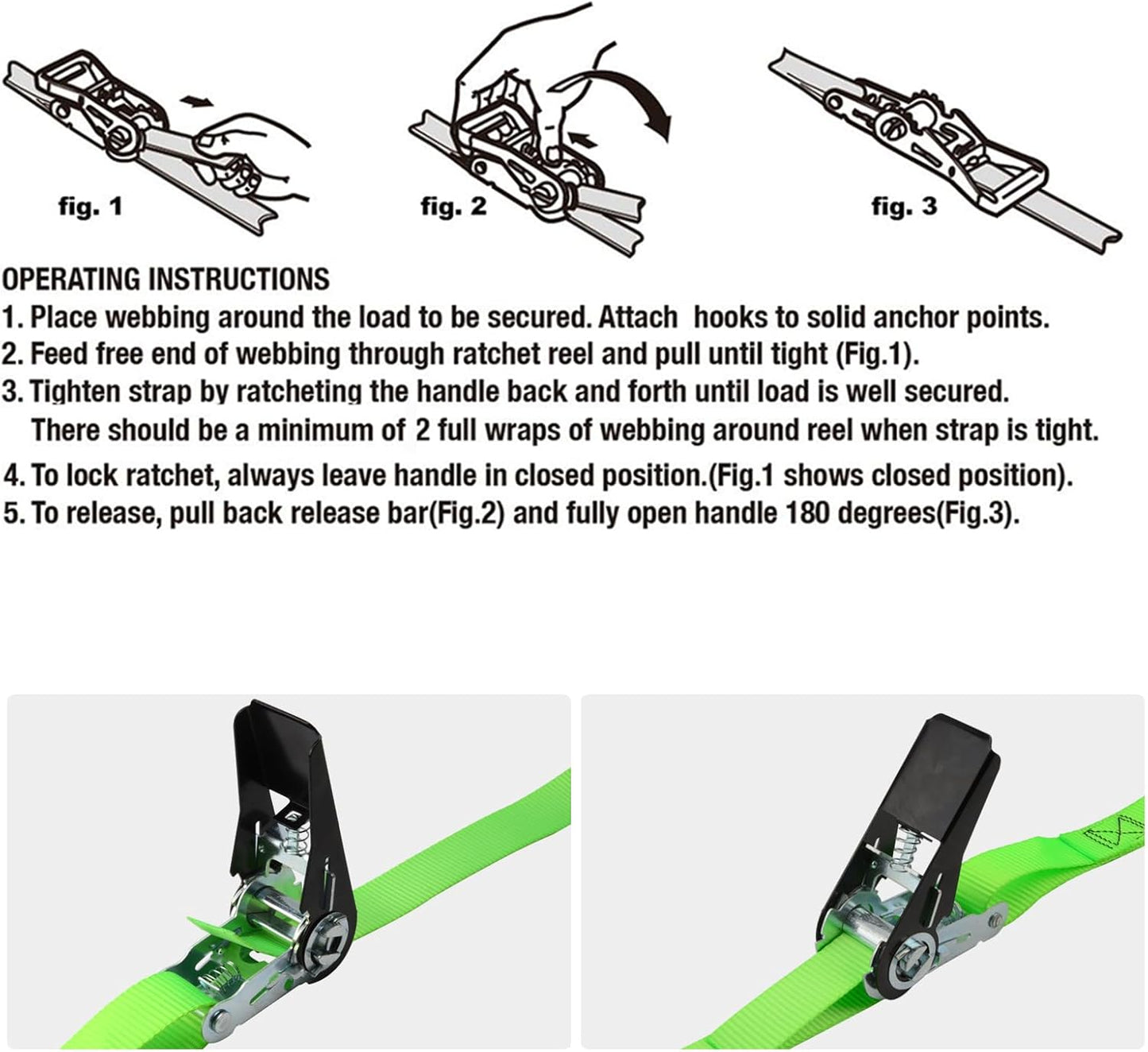 XSTRAP STANDARD Ratchet Tie Down Straps 4 Pk 10 Ft- 300 Lbs Load Cap- 900 Lbs Break Strength-Cargo Straps for UTV, ATV, Pickup,Truck, Moving Appliances, Lawn Equipment, Neon Green