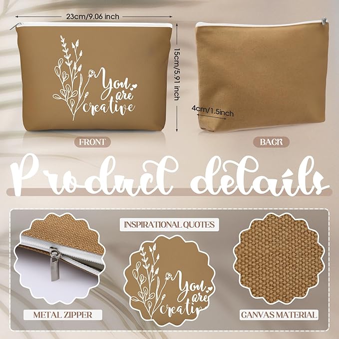 40 Pcs Employee Appreciation Gifts For Women Inspirational Canvas Makeup Bags Portable Compact Mirror Bulk Cosmetic Bags Thank You Gifts for Social Worker Coworkers (Bohemian,Boho)