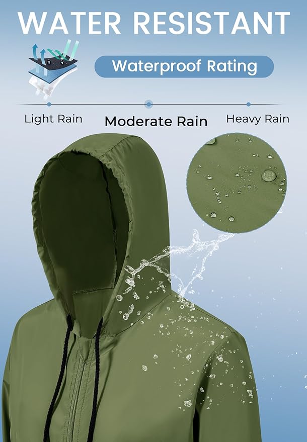 Zando Lightweight Rain Jacket Women Waterproof - Raincoat for Women Packable Rain coat Hooded Windbreaker for Travel Outdoor