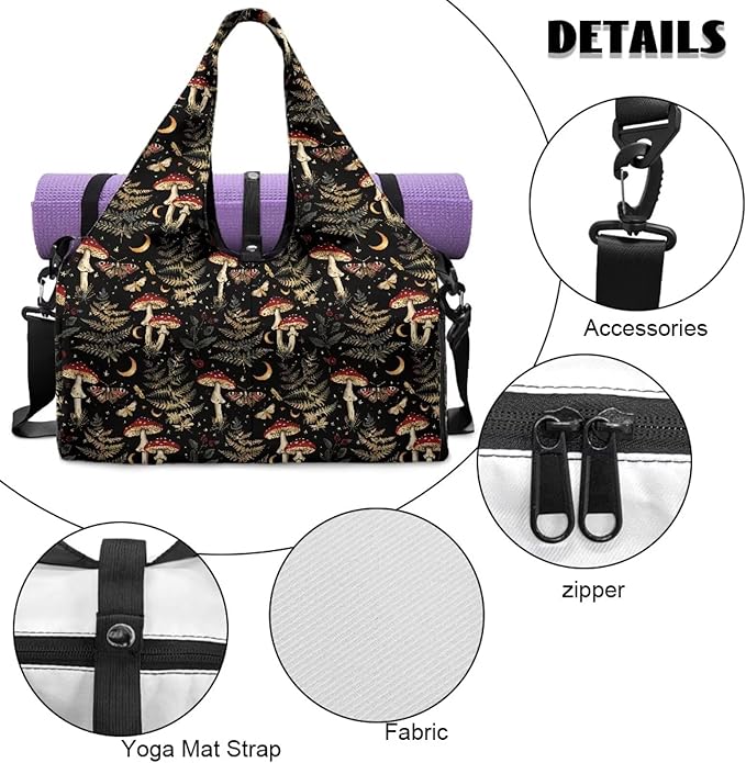 Mushroon Forest Butterfly Womens Gym Bag with Shoes Compartment Lightweight Carry On Bag Travel Luggage Sports Workout Swim Beach Weekender Overnight Bags for Women Gifts