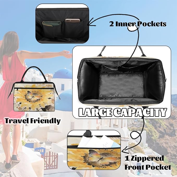Travel Gym Carrying Bag - Boho Watercolor Sunflower Overnight Weekender Bag for Women Men Girls - Shoulder Large Capacity Tote Bag for Travel, Yoga, School,Mommy Hospital Bag for Labor and Delivery