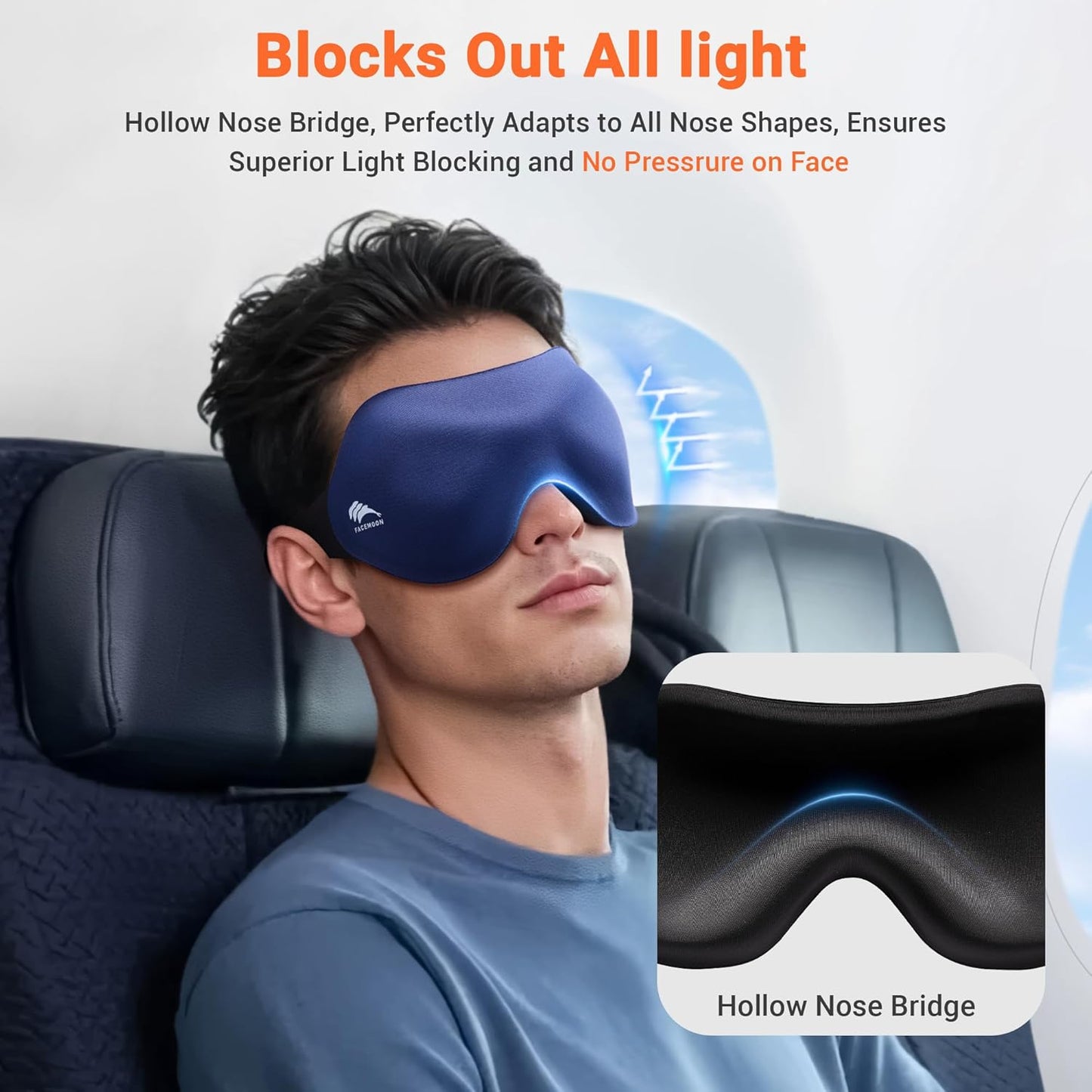 Eye Masks for Sleep Light Blocking: Lightweight 3D Contoured Eye Mask for Lash Extensions - Adjustable Strap Washable Zero Pressure - Perfect for Men Women Airplane Travel Yoga Meditation (Blue)