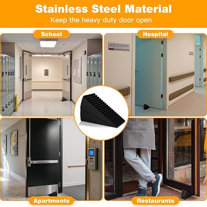 Heavy Duty Metal Door Stop, Strongest Large Adjustable Spring Door Stopper Up to 3 inch Tall, Door Stoppers for Bottom of Door, Stainless Steel Black Rubber Door Wedge for Any Heavy Doors