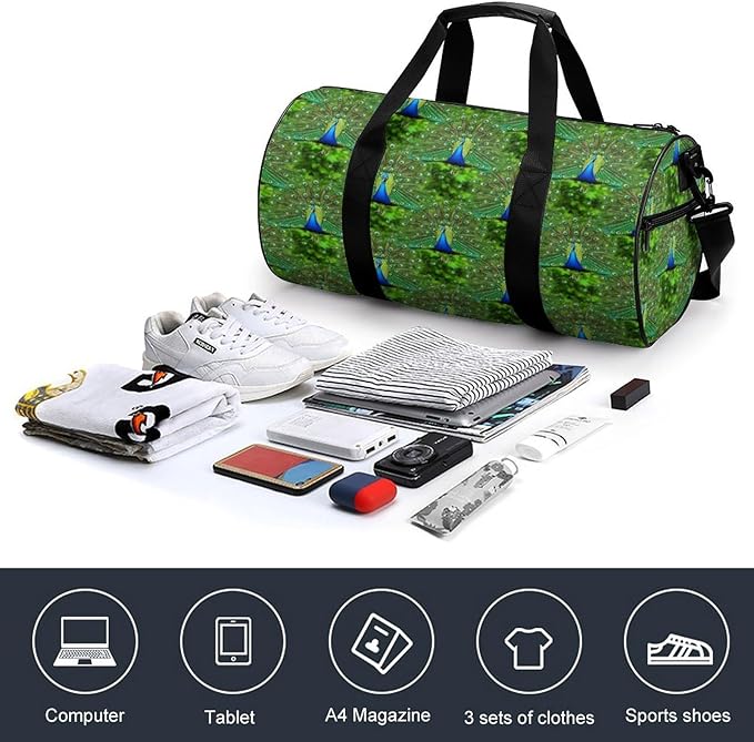 Overnight Weekender Travel Bag Peacock Feather Gym Sports Travel Workout Bag Basketball Football Weekender Bags