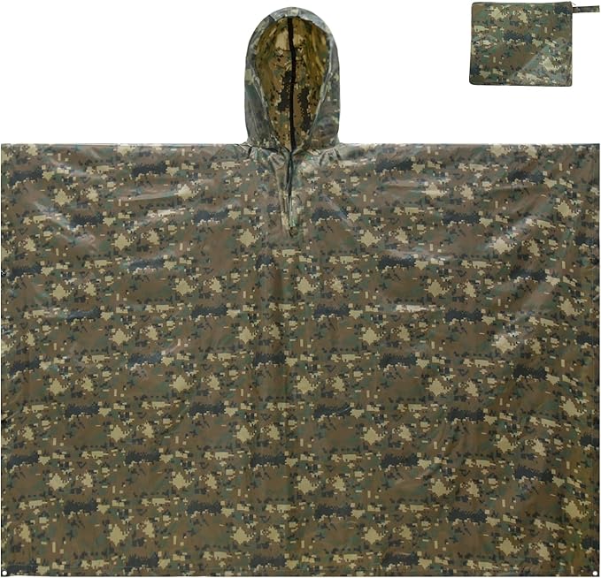 LOOGU Camo Rain Poncho with Hood Waterproof Lightweight Raincoat Rain Gear Men Women Outdoor Camping Hunting Hiking Fishing