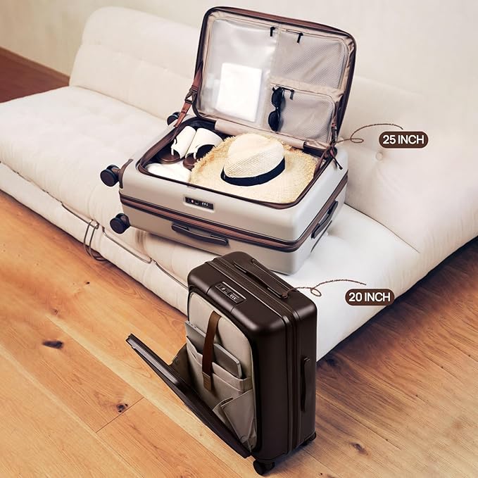 NINETYGO Large Checked Luggage 29 Inch, Flat Top Opening Check In Luggage with Brake Wheels, Expandable, Coffee-Infused PC Hard Shell, Eco-Friendly, TSA Lock, 360° Spinner Wheels (Americano)