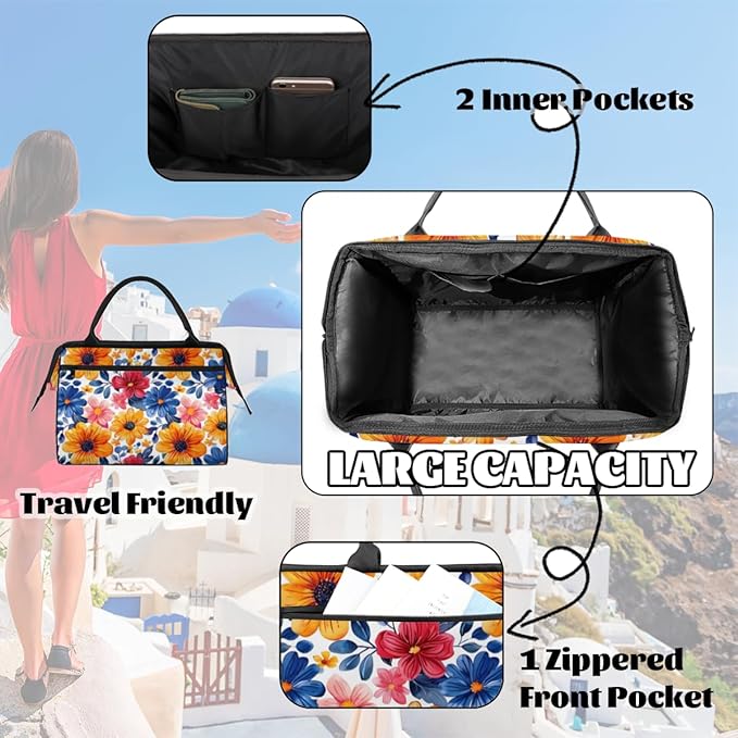 Spring Colorful Flower Overnight Weekender Bag for Women Men Travel Duffel Bags Waterproof Luggage Carry on Sports Yoga Gym Bag