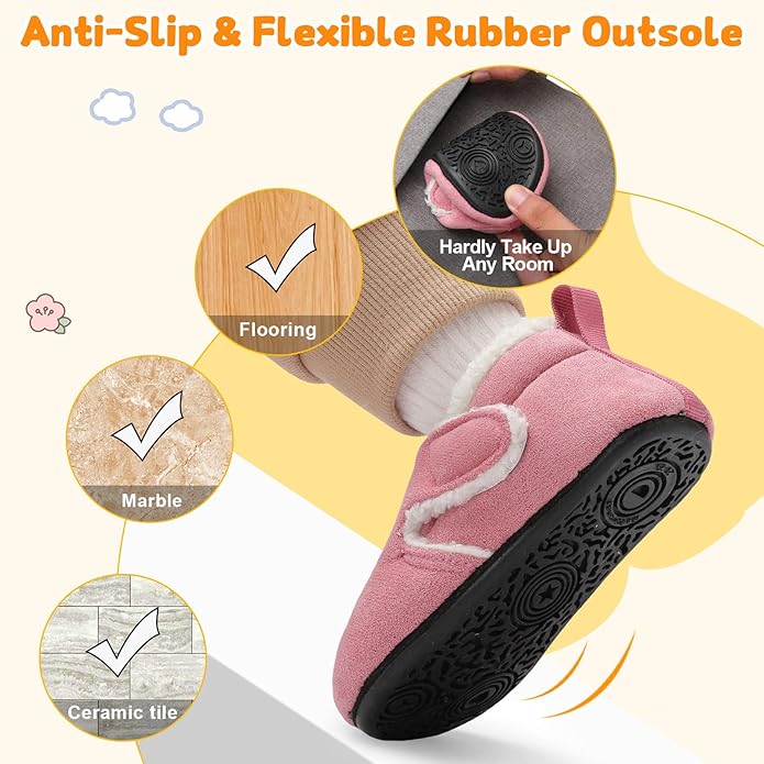 JOINFREE Toddler Slippers Boys Girls Adjustable House Shoes Barefoot Sock Shoes with Rubber Sole Baby Comfort Warm Indoor Outdoor Walking Shoe