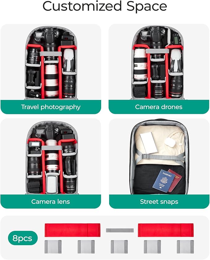 BAGSMART Rolling Camera Bag for DSLRs, Professional Large Camera Backpacks for Travelling Photographers, Photographic Rolling Case & Travel Suitcase, Grey