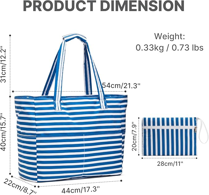 G4Free XL Beach Bag Waterproof Sandproof, Large Foldable Beach Tote with Zipper for Women, Pool Travel Swim Grocery Tote Bag