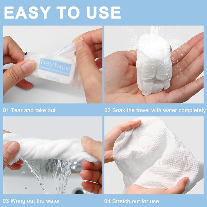 Compressed Towels Tablets (11.8" x11") 50 Bulk Set Disposable Compressed Washcloths for Travel & Camping, Soft Compressed Face Towel with Waterproof Case for Daily Use & Camping Essentials