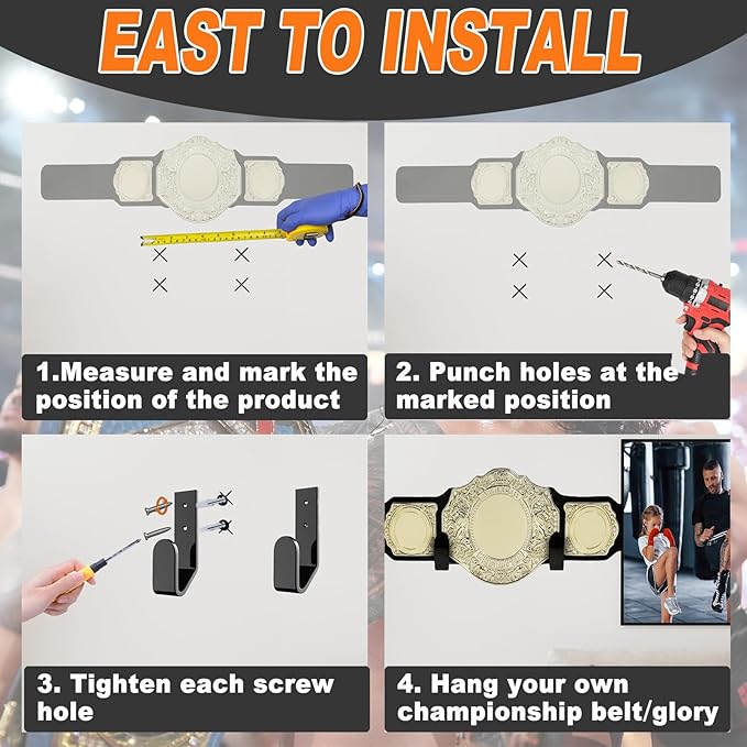 Wrestling Championship Belt Wall Mount Display Case, Perfect WWE Belt Hanger for Adults & Kids, Durable & Easy to Install Title Belts Organizer Holder for Wall