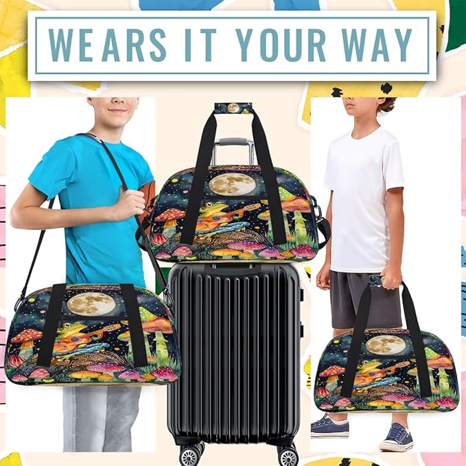 Travel Duffle Bag for travel duffle bag sports Girls Boys Kids Galaxy Frog Mushroom Lightweight Overnight Sleepover Weekender Bags Small Dance Gym Sport Bag Teens Carry-On Size Workout Bag