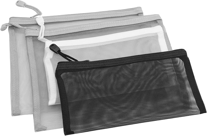 6 Pack Black Nylon Mesh Cosmetic Bags, Durable Zipper Pouches for Travel, Organizers for Purse, Diaper Bag, and Toiletries(Includes 3 A5 and 3 A6 Sizes)
