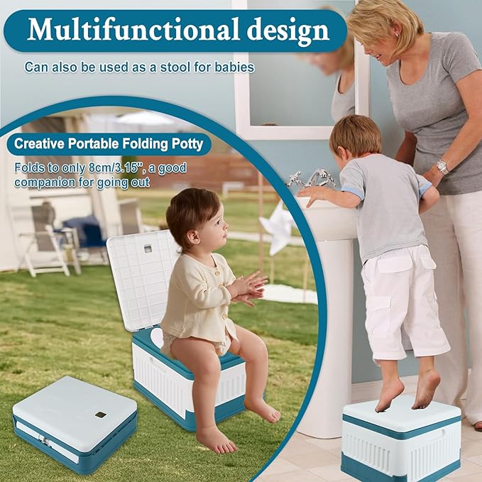 Travel Potty Seat for Toddler, Portable Potty Training Toilet Seats, Foldable Baby Potty Stool, Car Potty for Kids Boys Girls, Emergency Mobile Toilet for Outdoor/Indoor, w/ 60 Cleaning Bags