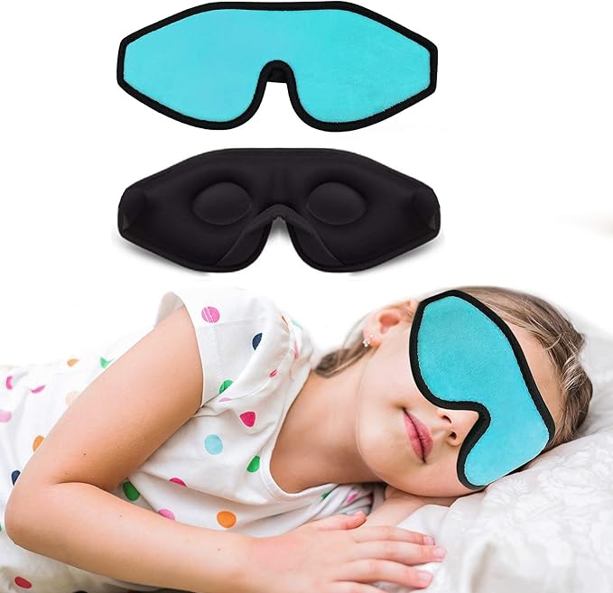 Sleep Mask for Kids with Blockout Light - Memory Foam 3D Contoured Eye Mask - Eye Cover & Travel Sleep Mask, Blindfolds for Kids, Girls, Boys (Blue)