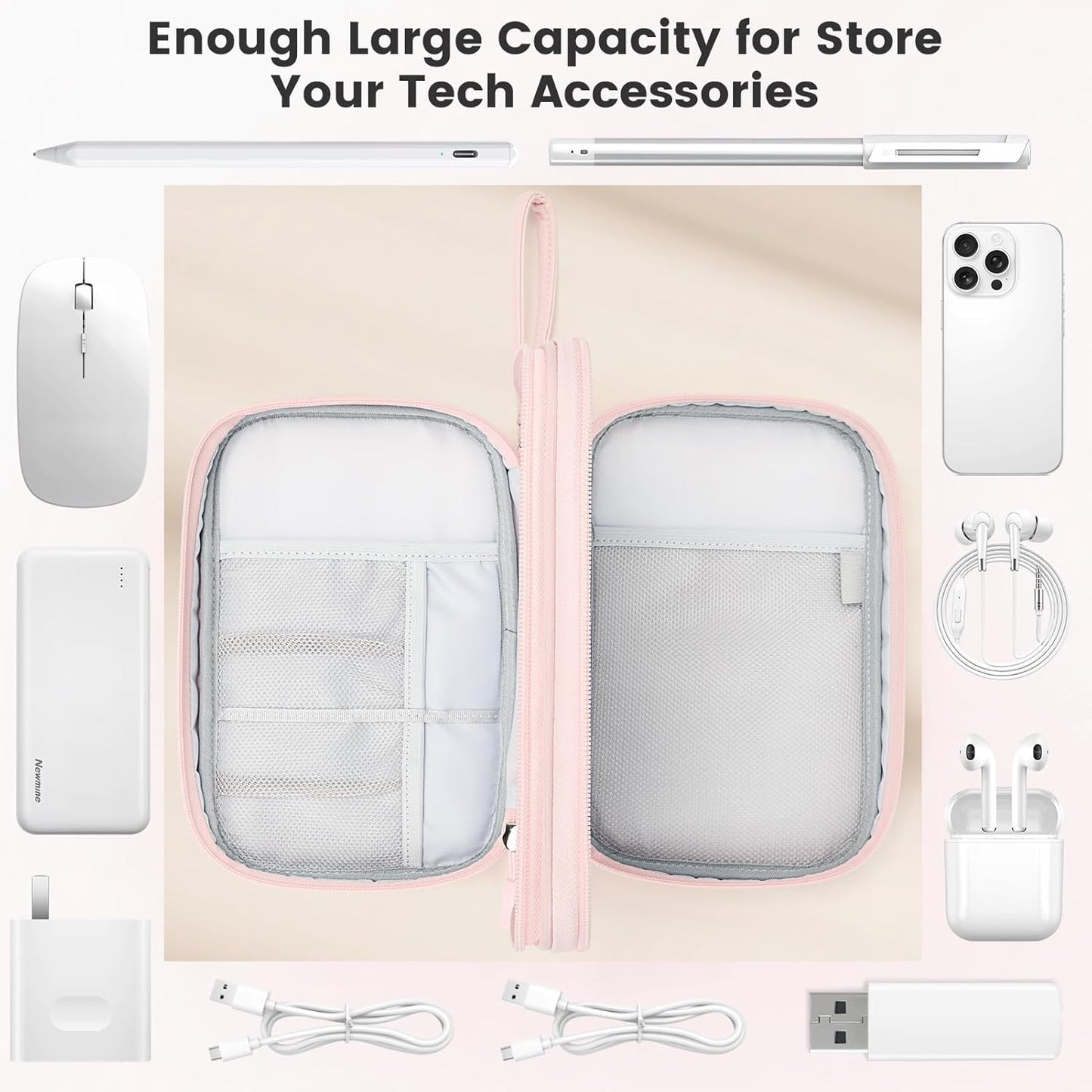 Skycase Tech Pouch - Lightweight Electronics Organizer Travel Case, Double Layers Travel Cable Organizer, All-in-One Storage Bag for Charger, Cord, Phone, Flash Drive, Accessories