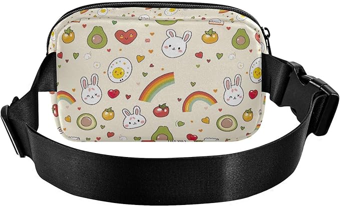 Kawaii Avocado Rabbit Rainbow Fanny Pack for Women Men Water Resistant Fashion Waist Packs with Adjustable Strap Belt Bag for Travel Workout Jogging Hiking 21219083