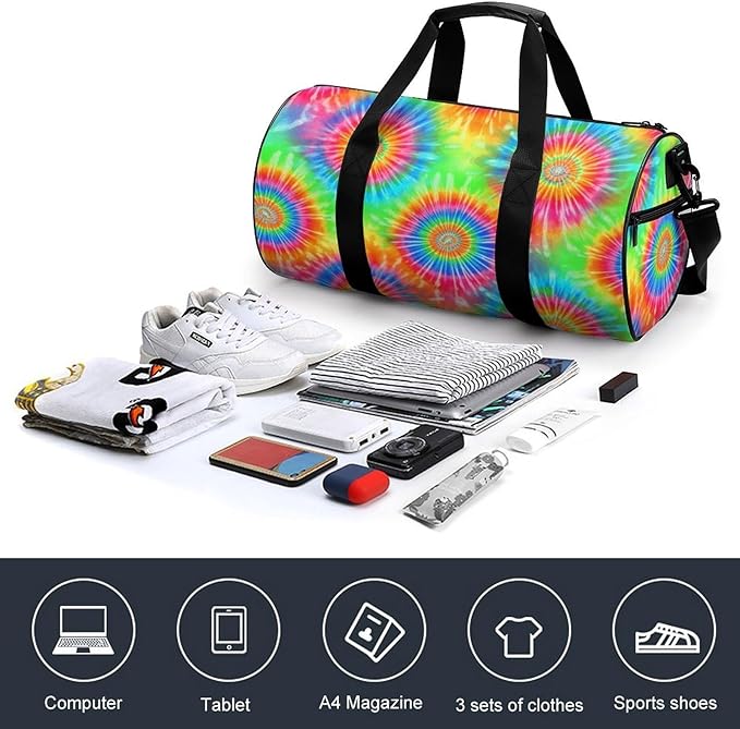 Unisex Foldable Gym Bag Tie Dye Blue Lightweight Travel Sports Bag Workout Yoga Dance Bags Overnight Weekender Bags