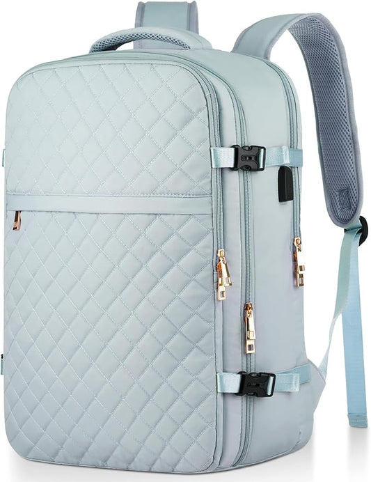 MOMUVO Large Travel Backpack Women, Flight Approved Carry On Backpack, Water Resistant Anti-Theft Large Casual Daypack Fit 17 Inch Laptop with USB Charging Port, Blue