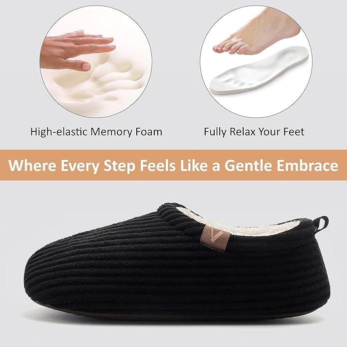 Women’s Fuzzy Memory Foam Slippers with Cozy Curly Fur and Warm Fleece Lining Closed Back Non-Slip House Shoes Lightweight Soft Comfy Indoor Bedroom Slippers