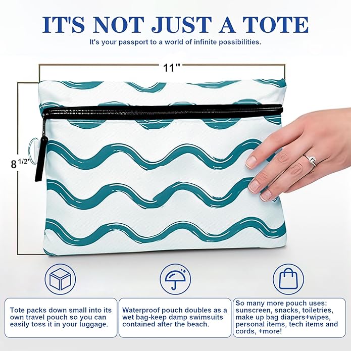 Beach Bag Packable Travel Beach Bag Tote for Pool Lake Cruise Essentials for Women, Foldable Travel Bag for Women