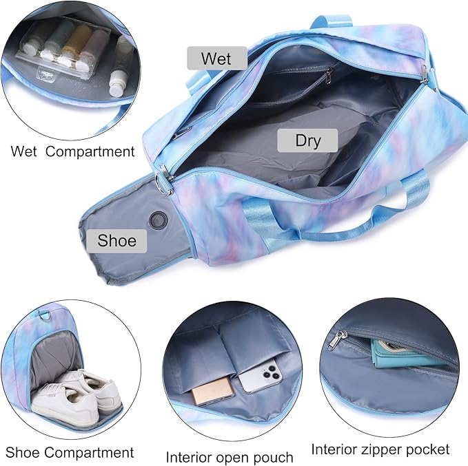 Dance Bag for Girls Teen Duffle Gymnastics Overnight Travel Sports Gym Ballet Weekender Sleepover Carry On Bags with Shoe Compartments Water Resistant