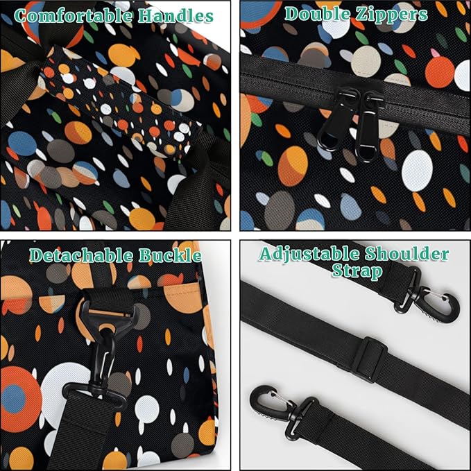 Color Polka Dots Gym Travel Duffle Bag for Women & Men with Front Zipper Pocket for Sports, Overnight, Weekender, Carry On,Workout & Dance Bag,Classic Polka Dots,18.9 * 8.7 * 10.6 in