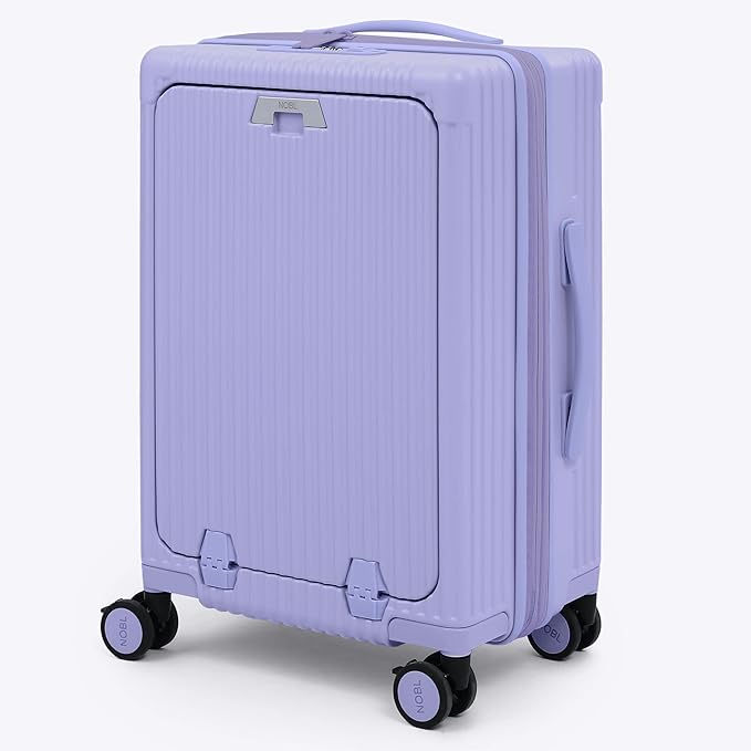 Nobl Travel Carry On Expandable Luggage, Noble Aluminum Frame PC Hard Shell Suitcase, 22.5”x14.2”x9.8” Airline Approved, 360° Spinner Wheels, TSA Locks, USB Charging, Cup & Phone Holder - Lavender