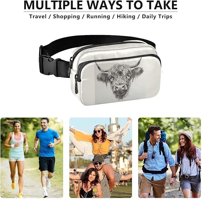 Scottish Highland Cow Fanny Pack for Women Men Water Resistant Fashion Waist Packs with Adjustable Strap Belt Bag for Travel Workout Jogging Hiking 21220037