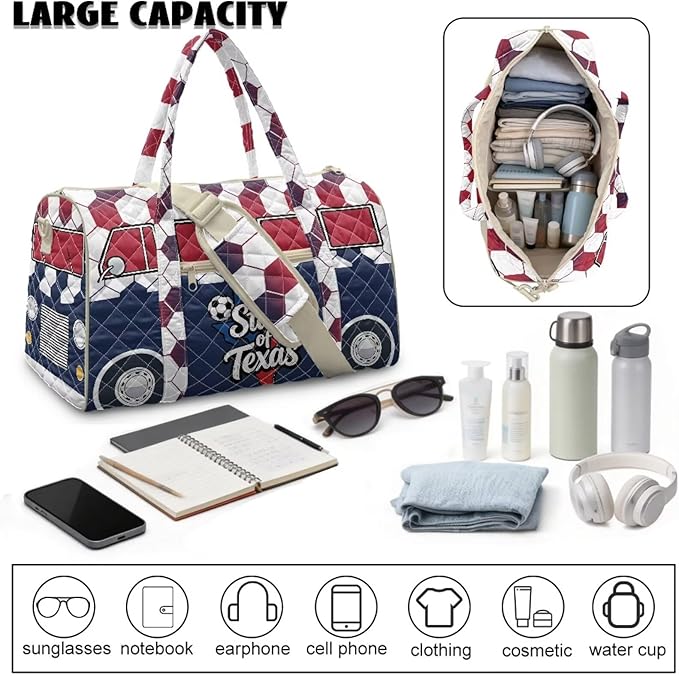 COEQINE Texas Van Car Quilted Duffel Bag for Men Purses Quilted Tote Bag For Woman Large Car With Zipper and Trolley Sleeve
