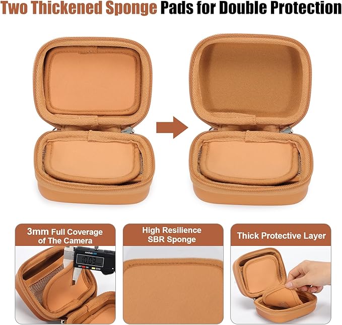 Cwatcun Carrying & Protective Case for Digital Camera, Small Camera Pouch for AbergBest 2.7" LCD Kodak Pixpro/Canon PowerShot ELPH 180/190 / DSCW830 Travel Cameras, Water-resistant Case -BROWN