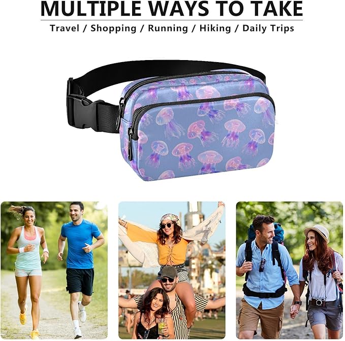 Pink Jellyfish Fanny Pack for Women Men Water Resistant Fashion Waist Packs with Adjustable Strap Belt Bag for Travel Workout Jogging Hiking 21219024
