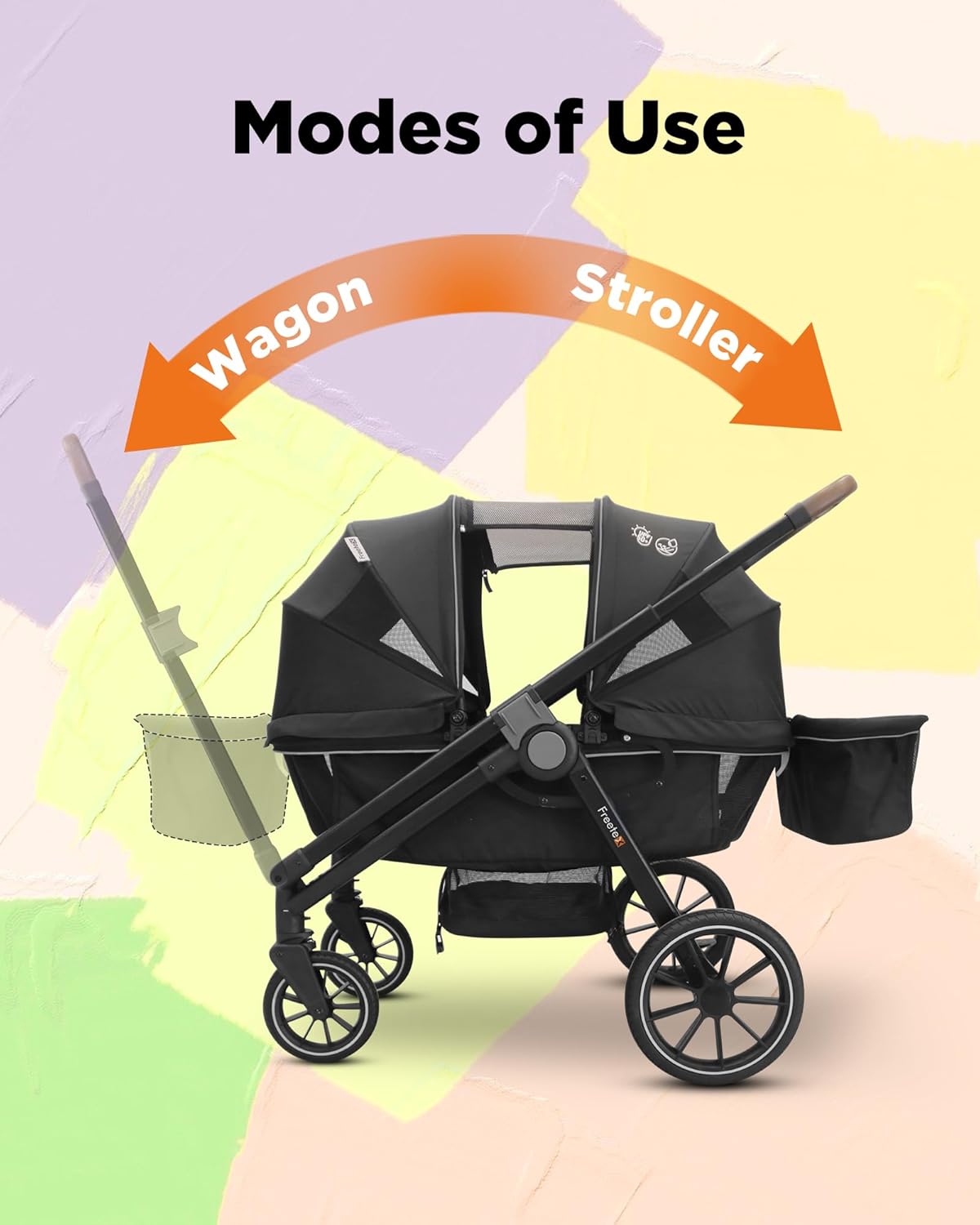 Tandem Wagon Stroller–All-Terrain 2-in-1 Push&Pull Design, Double Seat, Large Storage, Adjustable Canopy, Removable Child Tray for Kids Outdoor Adventures&Family Outings