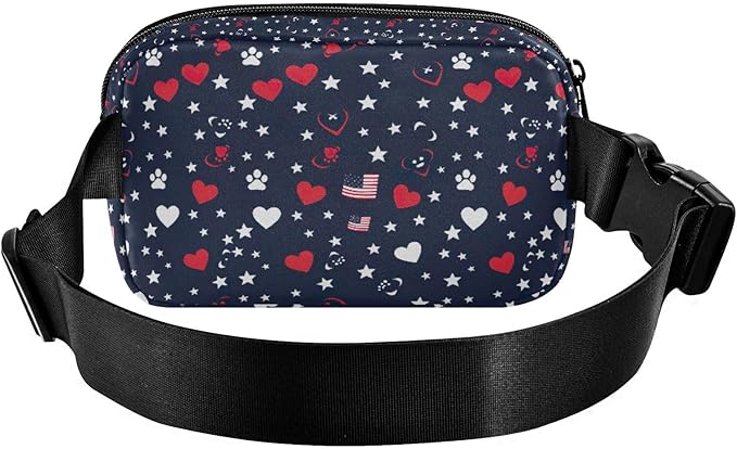 Kawaii American Flag Heart Dog Paw Fanny Pack for Women Men Water Resistant Fashion Waist Packs with Adjustable Strap Belt Bag for Travel Workout Jogging Hiking 21219380