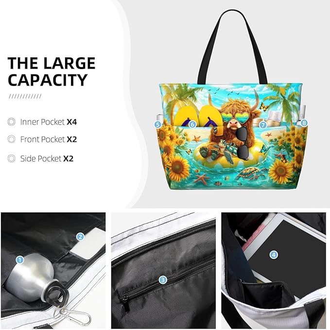 Large Beach Tote Bag Beach Bag Waterproof Sandproof Lightweight Women Tote