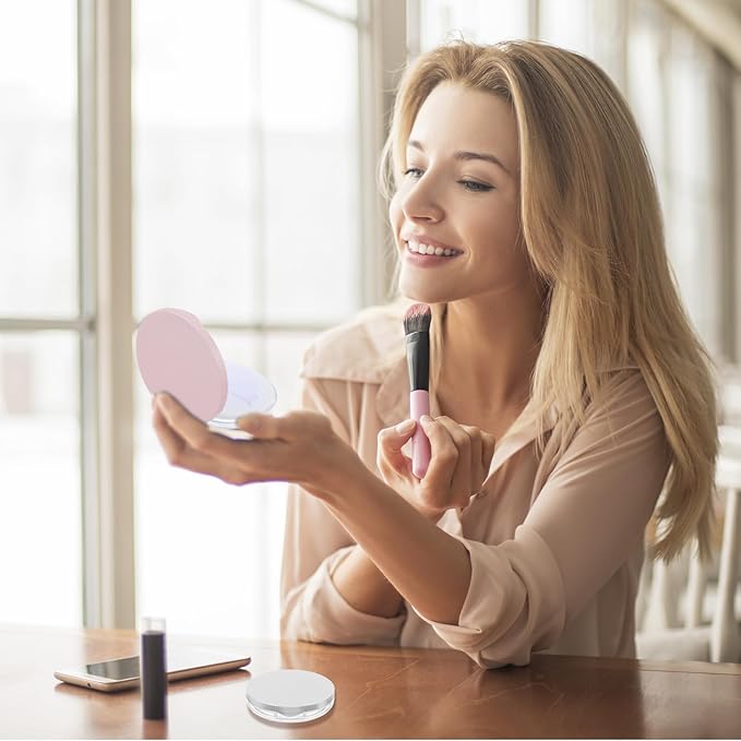 2 Pcs Loose Powder Container with Puff Refillable Plastic Empty Travel Compact with Mirror Portable Empty Makeup Powder Container Loose Compact Case (Pink Silver)