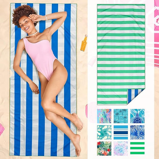 Gogreen Quick Dry Sand Free Beach Towel for Travel Pool Lightweight 71x32 in Absorbent Microfiber Oversized Towels Yoga Bath Camping Sport - Stylish Unique Gift - Stripe